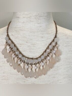 Rose Gold and White Teardrop Bib Necklace